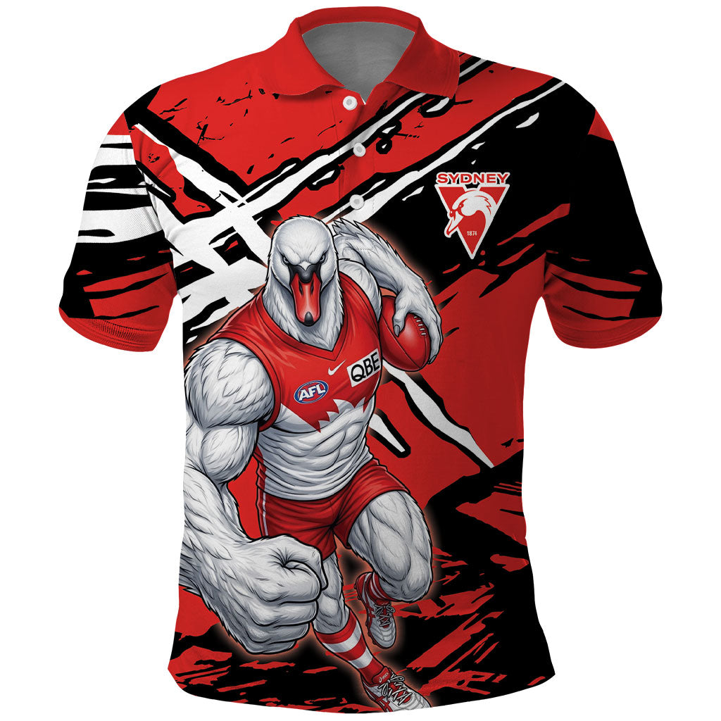 Sydney Swans Football Club Polo Shirt Swans Muscular Mascot Graphic - Abstract Paint Splatter Art
