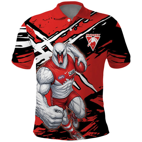 Sydney Swans Football Club Polo Shirt Swans Muscular Mascot Graphic - Abstract Paint Splatter Art