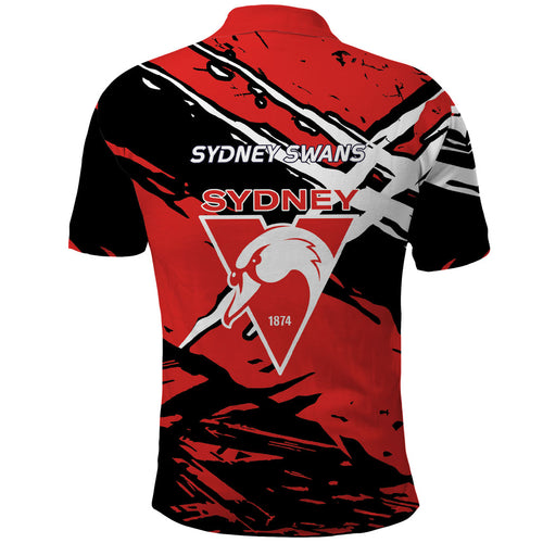 Sydney Swans Football Club Polo Shirt Swans Muscular Mascot Graphic - Abstract Paint Splatter Art