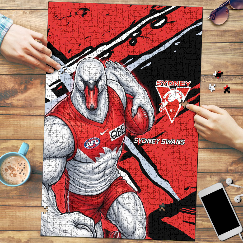 Sydney Swans Football Club Puzzle Swans Muscular Mascot Graphic - Abstract Paint Splatter Art