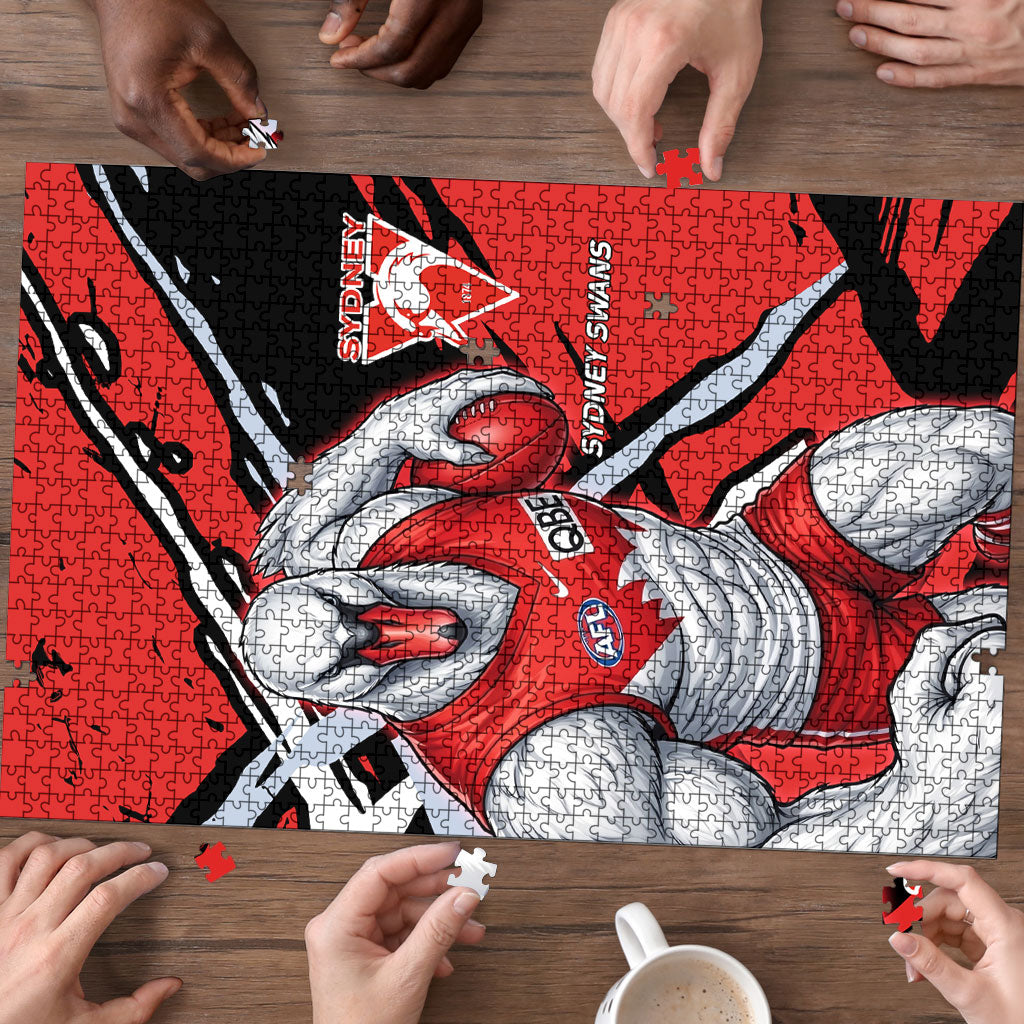 Sydney Swans Football Club Puzzle Swans Muscular Mascot Graphic - Abstract Paint Splatter Art