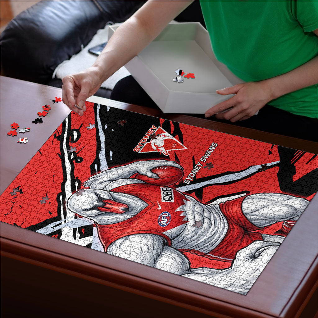 Sydney Swans Football Club Puzzle Swans Muscular Mascot Graphic - Abstract Paint Splatter Art