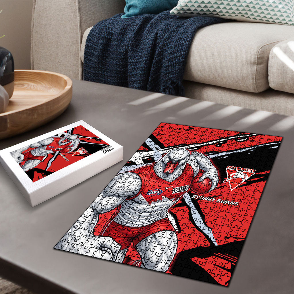 Sydney Swans Football Club Puzzle Swans Muscular Mascot Graphic - Abstract Paint Splatter Art