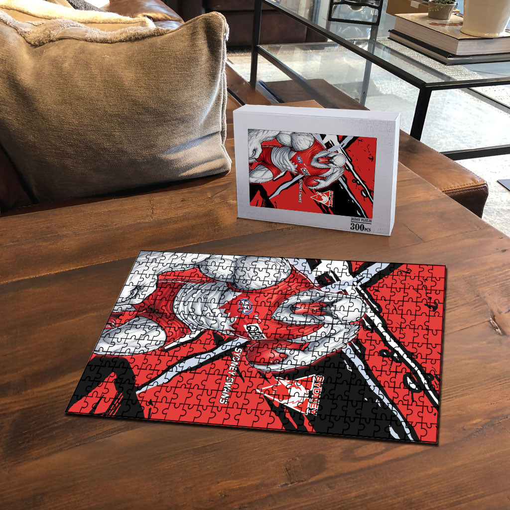 Sydney Swans Football Club Puzzle Swans Muscular Mascot Graphic - Abstract Paint Splatter Art