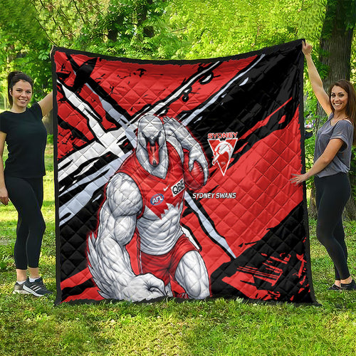 Sydney Swans Football Club Quilt Swans Muscular Mascot Graphic - Abstract Paint Splatter Art