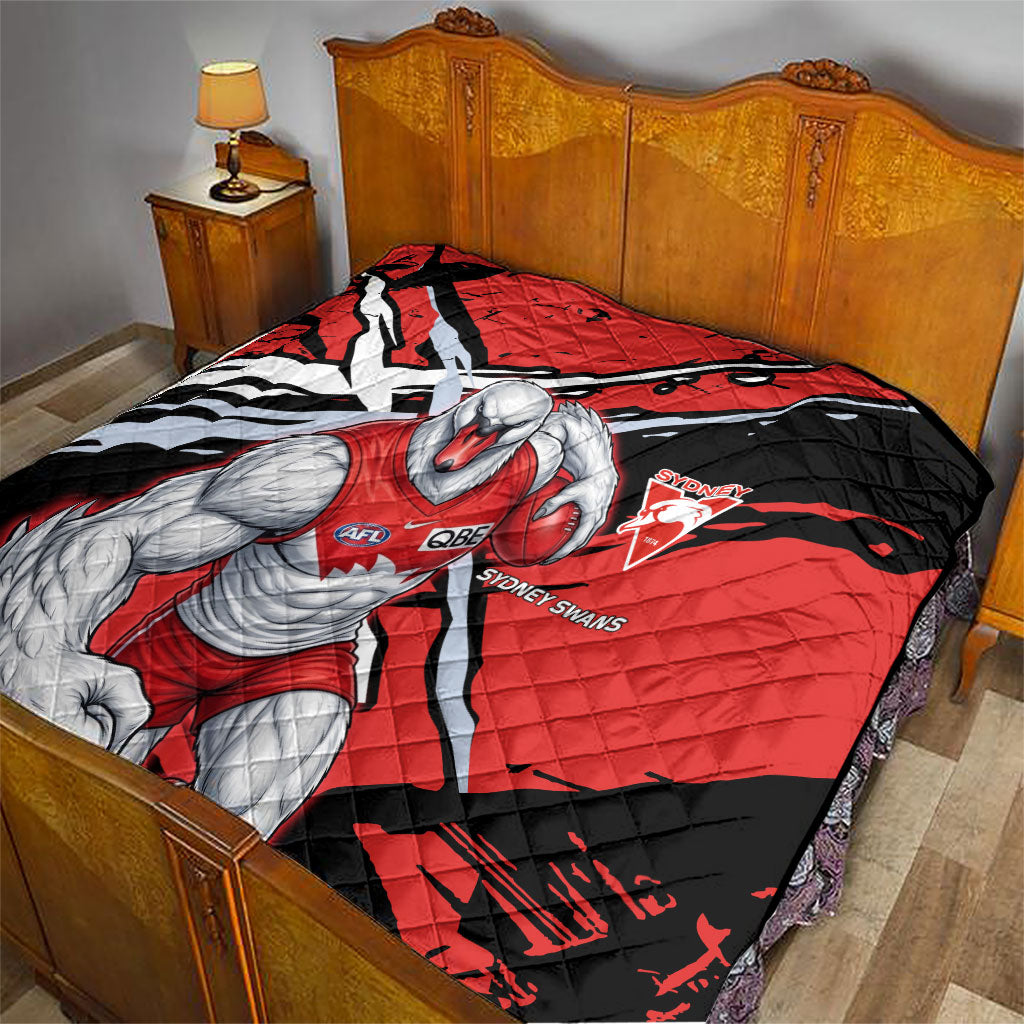 Sydney Swans Football Club Quilt Swans Muscular Mascot Graphic - Abstract Paint Splatter Art