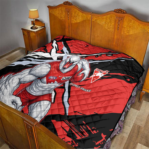 Sydney Swans Football Club Quilt Swans Muscular Mascot Graphic - Abstract Paint Splatter Art