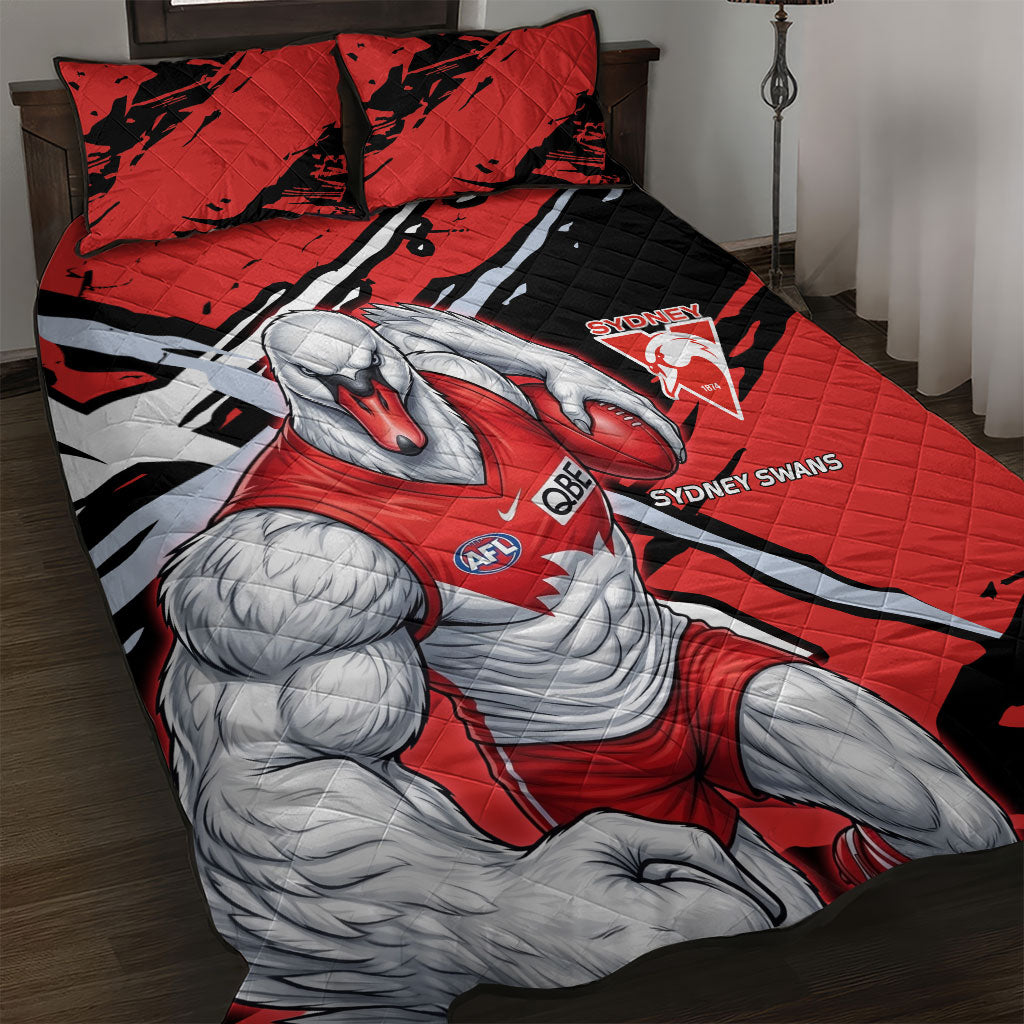 Sydney Swans Football Club Quilt Bed Set Swans Muscular Mascot Graphic - Abstract Paint Splatter Art
