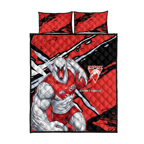 Sydney Swans Football Club Quilt Bed Set Swans Muscular Mascot Graphic - Abstract Paint Splatter Art