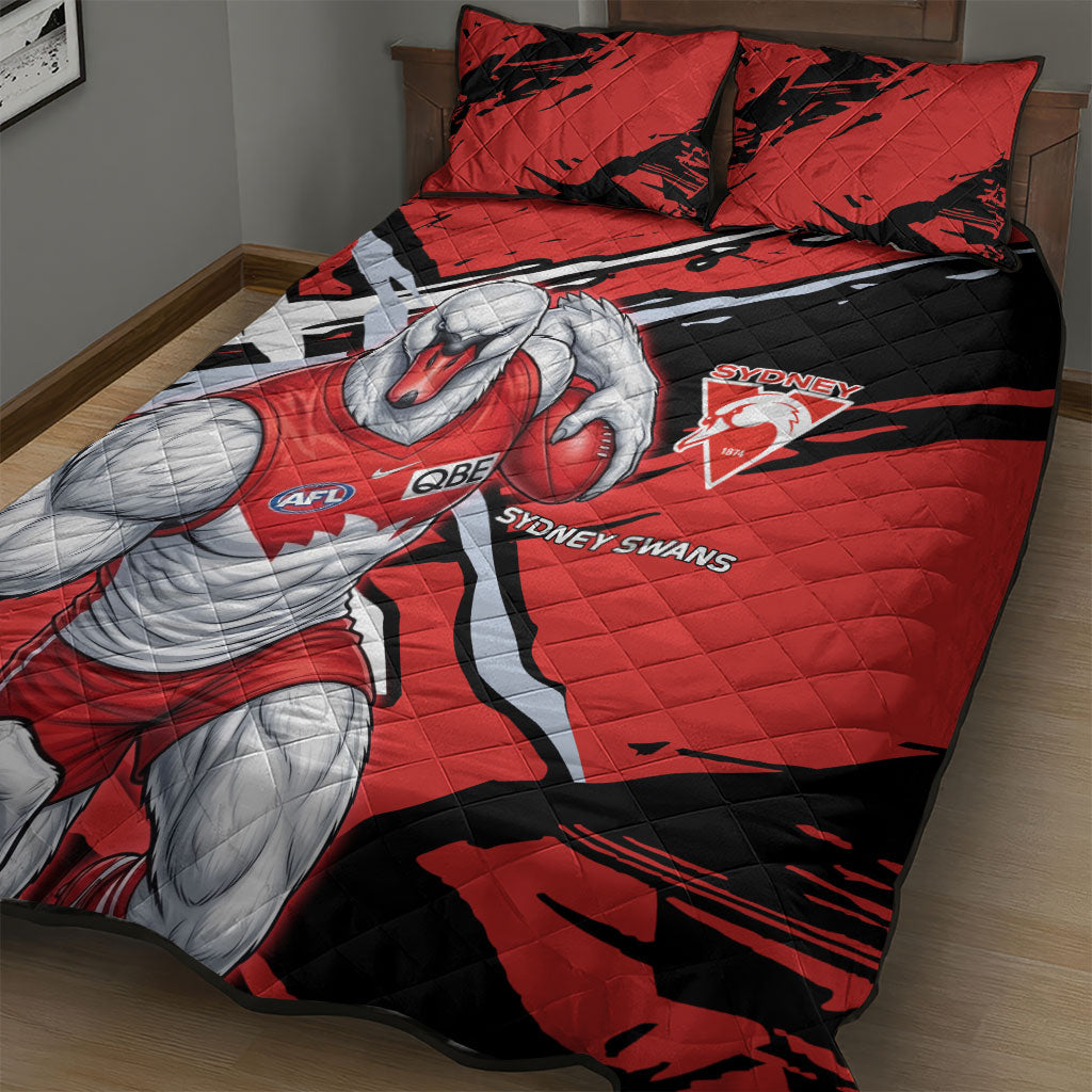 Sydney Swans Football Club Quilt Bed Set Swans Muscular Mascot Graphic - Abstract Paint Splatter Art