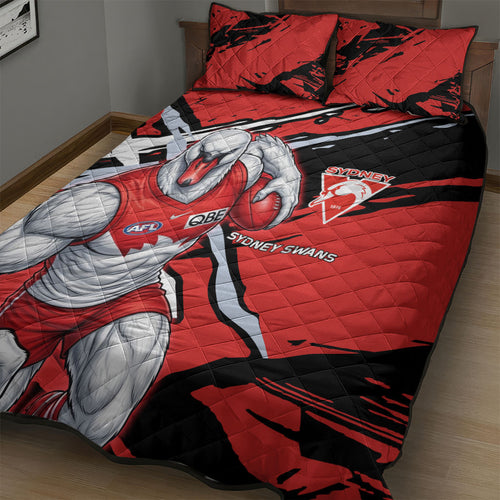 Sydney Swans Football Club Quilt Bed Set Swans Muscular Mascot Graphic - Abstract Paint Splatter Art