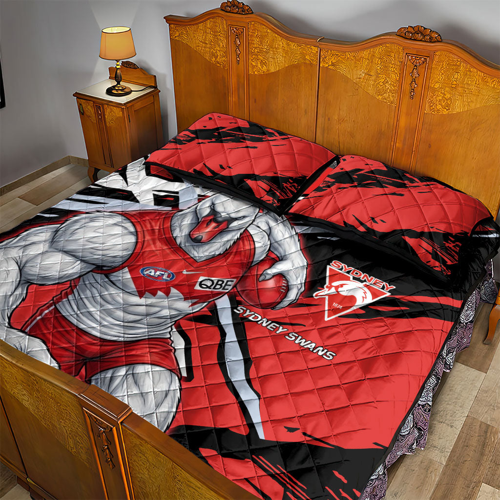 Sydney Swans Football Club Quilt Bed Set Swans Muscular Mascot Graphic - Abstract Paint Splatter Art