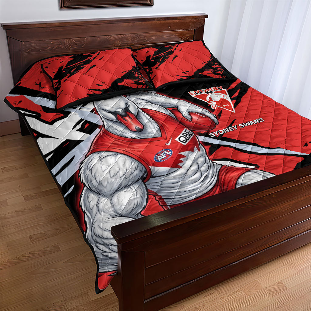 Sydney Swans Football Club Quilt Bed Set Swans Muscular Mascot Graphic - Abstract Paint Splatter Art