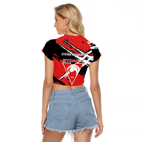Sydney Swans Football Club Raglan Cropped T Shirt Swans Muscular Mascot Graphic - Abstract Paint Splatter Art