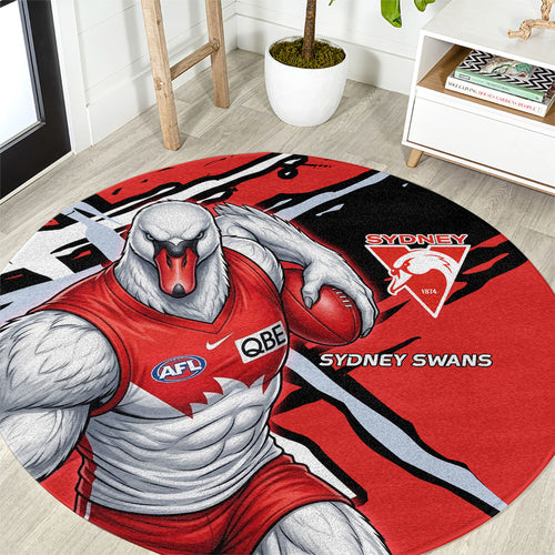 Sydney Swans Football Club Round Carpet Swans Muscular Mascot Graphic - Abstract Paint Splatter Art