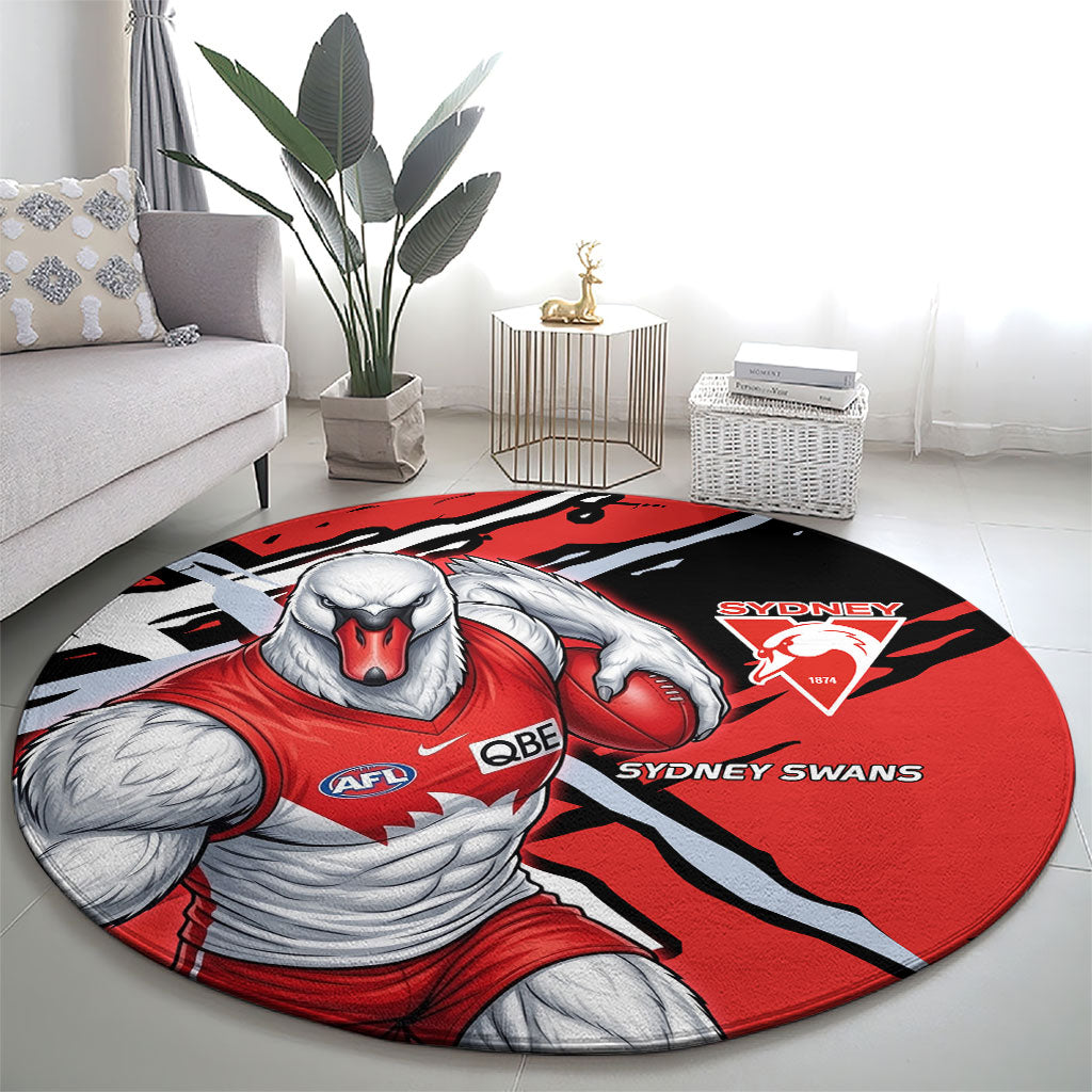 Sydney Swans Football Club Round Carpet Swans Muscular Mascot Graphic - Abstract Paint Splatter Art