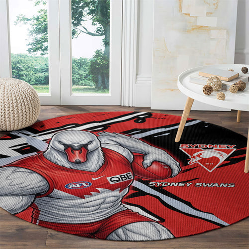 Sydney Swans Football Club Round Carpet Swans Muscular Mascot Graphic - Abstract Paint Splatter Art