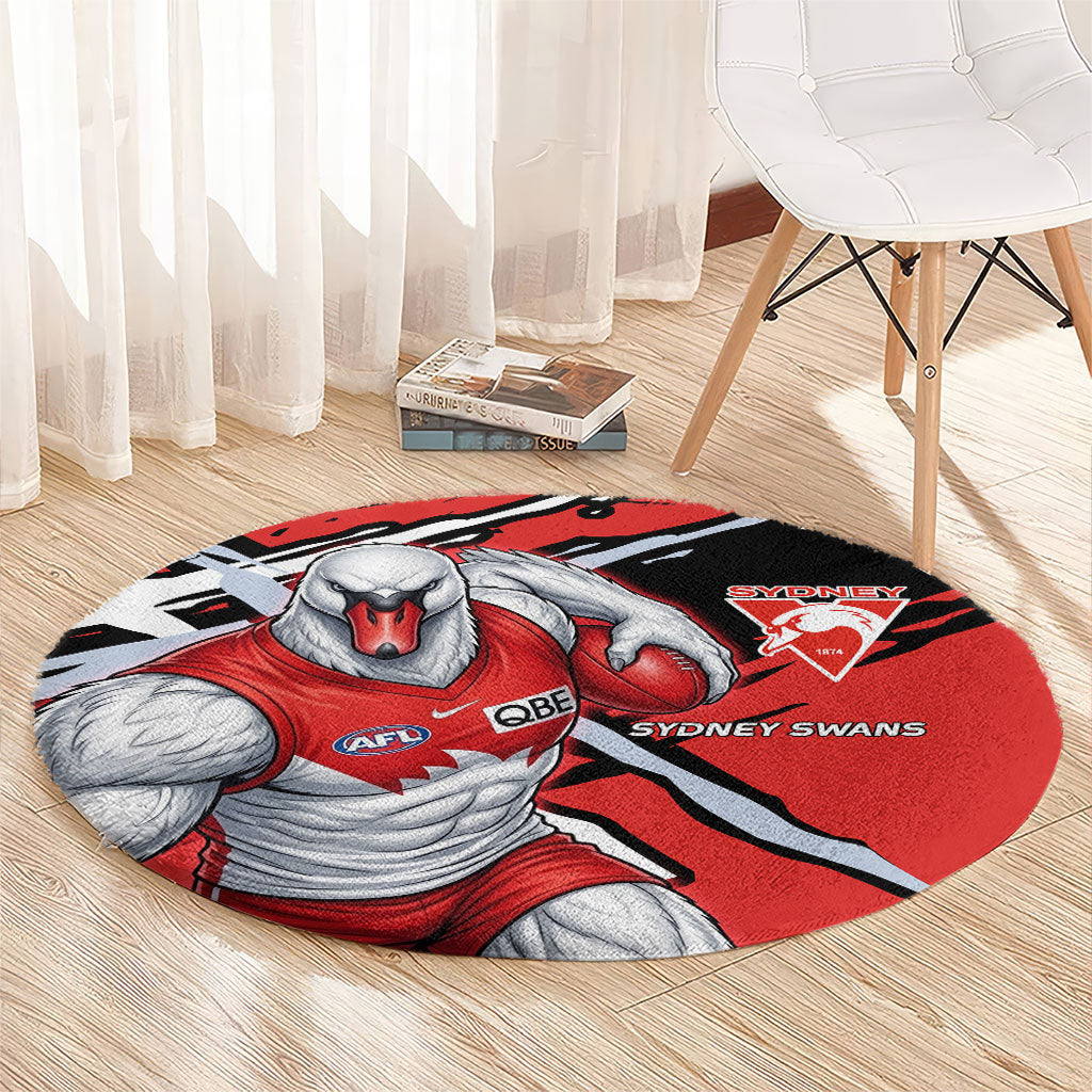 Sydney Swans Football Club Round Carpet Swans Muscular Mascot Graphic - Abstract Paint Splatter Art