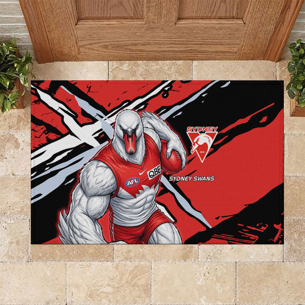 Sydney Swans Football Club Rubber Doormat Swans Muscular Mascot Graphic - Abstract Paint Splatter Art