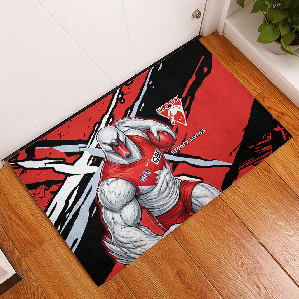 Sydney Swans Football Club Rubber Doormat Swans Muscular Mascot Graphic - Abstract Paint Splatter Art