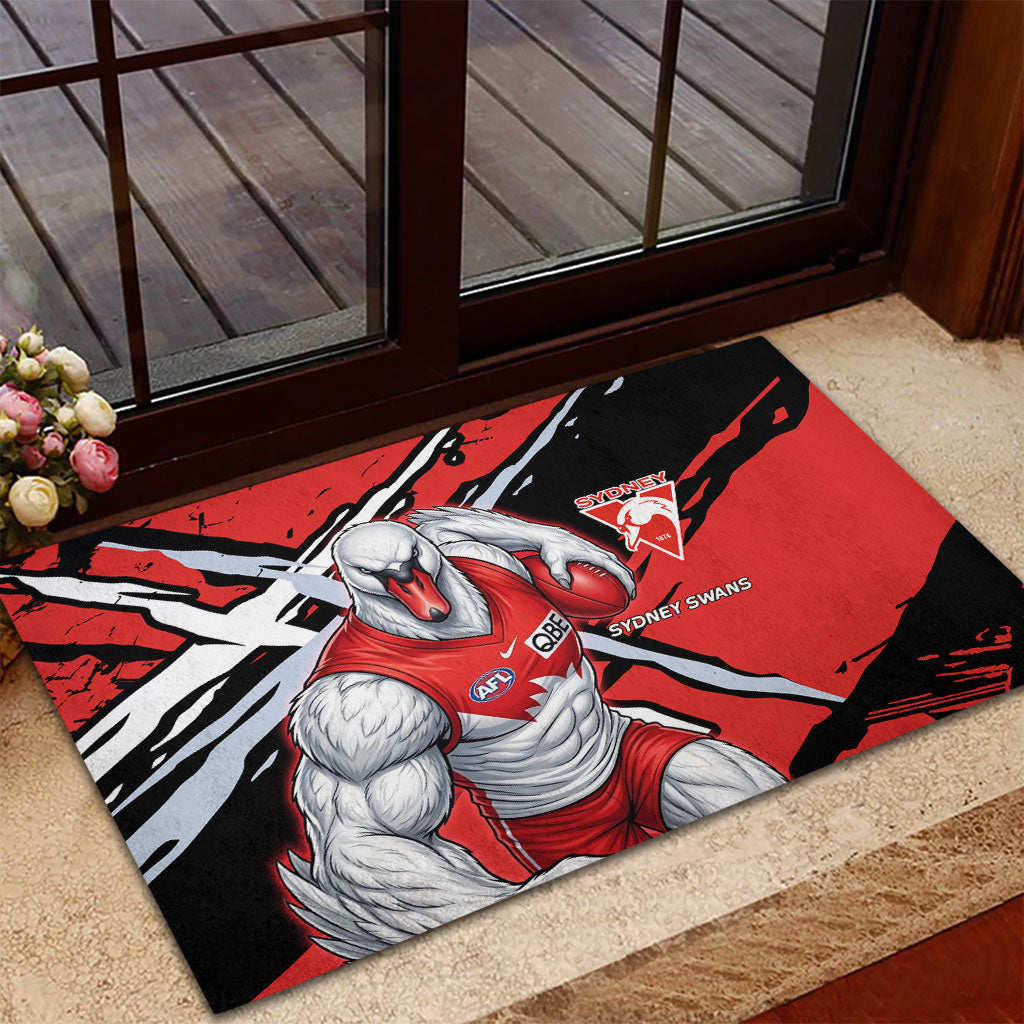 Sydney Swans Football Club Rubber Doormat Swans Muscular Mascot Graphic - Abstract Paint Splatter Art