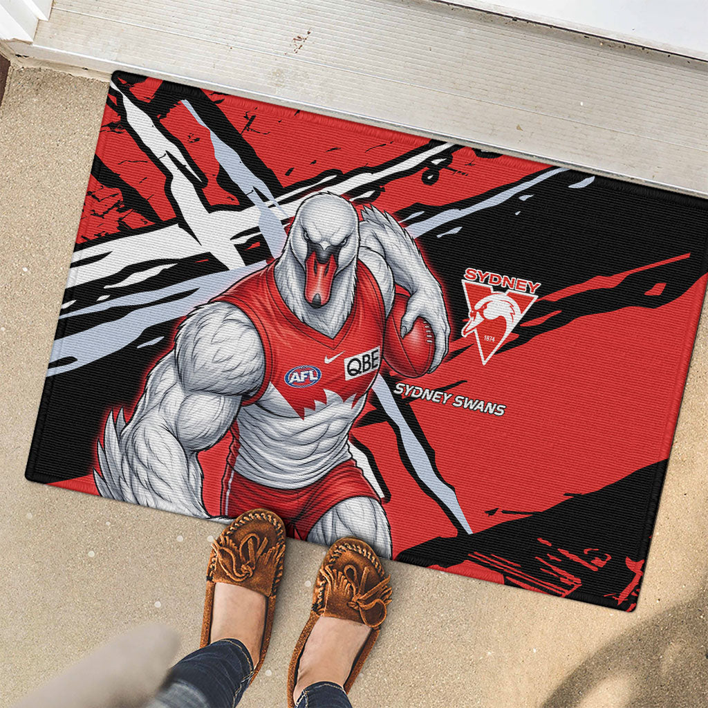 Sydney Swans Football Club Rubber Doormat Swans Muscular Mascot Graphic - Abstract Paint Splatter Art