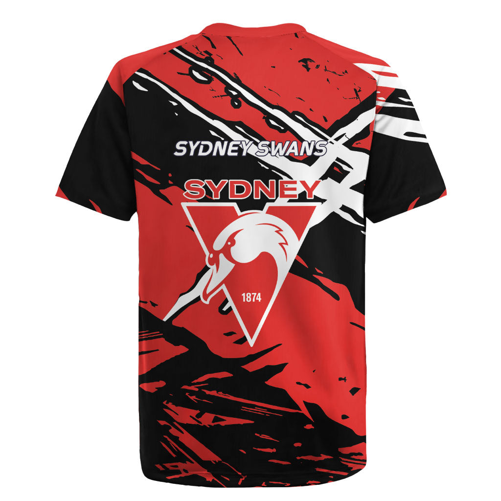 Sydney Swans Football Club Rugby Jersey Swans Muscular Mascot Graphic - Abstract Paint Splatter Art