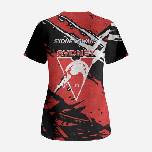 Sydney Swans Football Club Scrub Top Swans Muscular Mascot Graphic - Abstract Paint Splatter Art