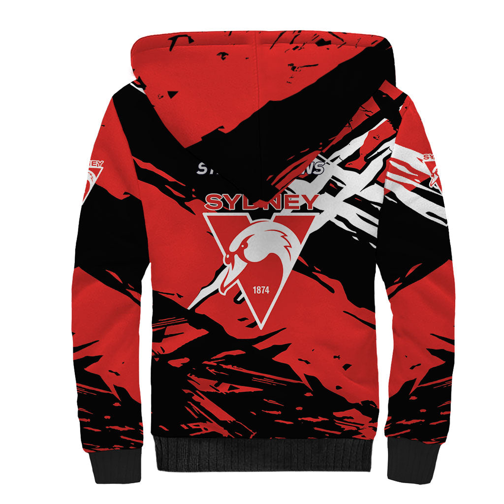 Sydney Swans Football Club Sherpa Hoodie Swans Muscular Mascot Graphic - Abstract Paint Splatter Art