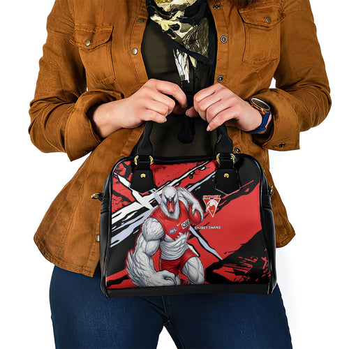 Sydney Swans Football Club Shoulder Handbag Swans Muscular Mascot Graphic - Abstract Paint Splatter Art