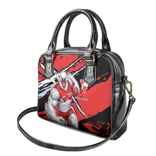 Sydney Swans Football Club Shoulder Handbag Swans Muscular Mascot Graphic - Abstract Paint Splatter Art