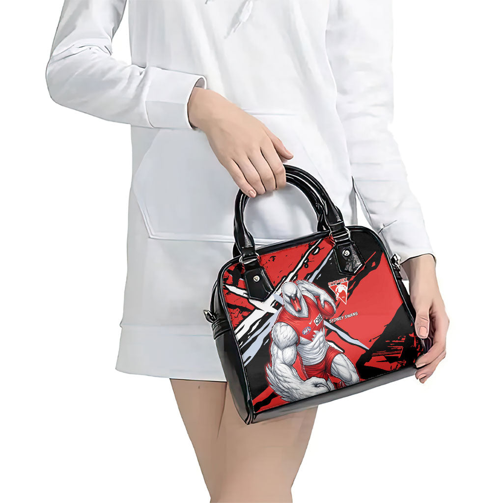 Sydney Swans Football Club Shoulder Handbag Swans Muscular Mascot Graphic - Abstract Paint Splatter Art