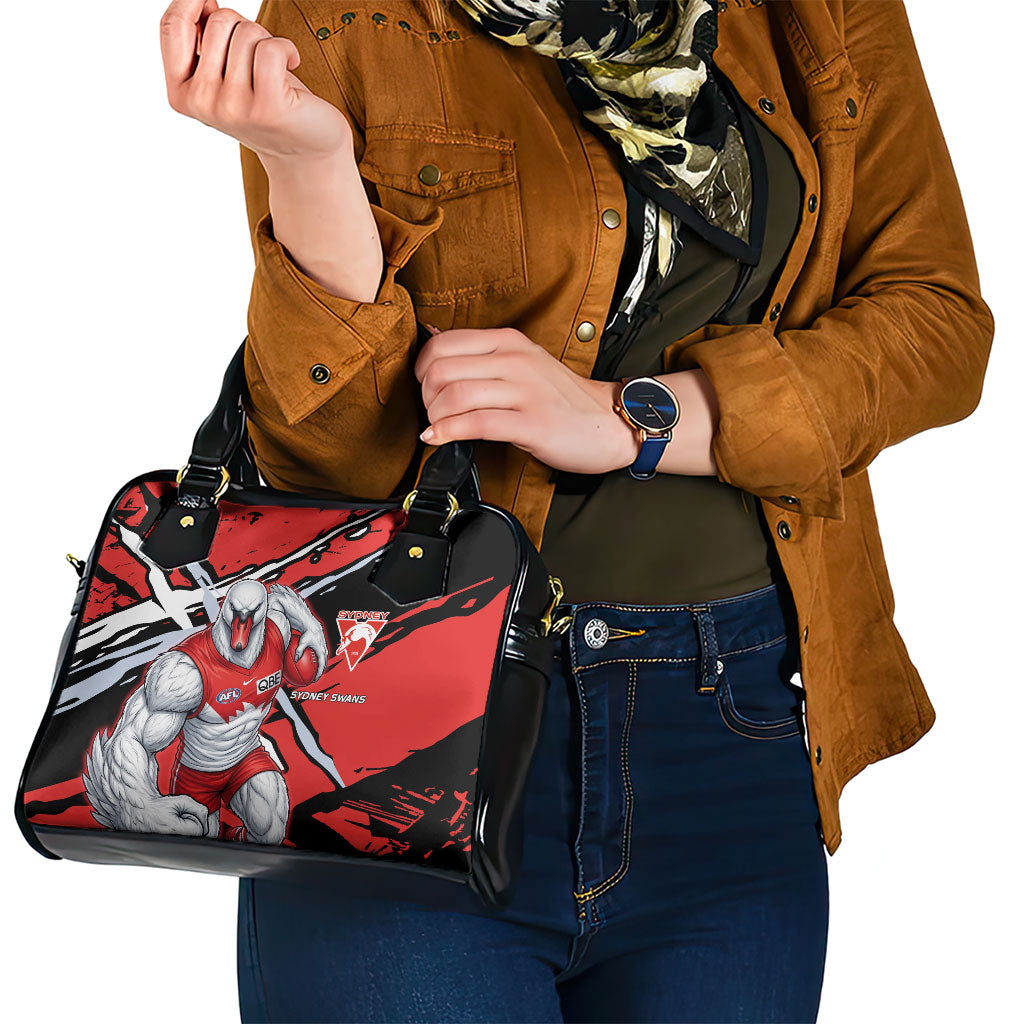Sydney Swans Football Club Shoulder Handbag Swans Muscular Mascot Graphic - Abstract Paint Splatter Art