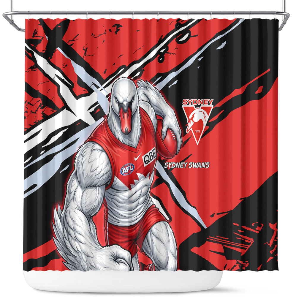 Sydney Swans Football Club Shower Curtain Swans Muscular Mascot Graphic - Abstract Paint Splatter Art