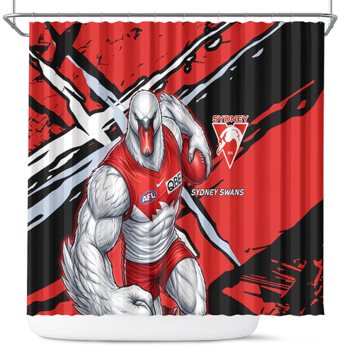 Sydney Swans Football Club Shower Curtain Swans Muscular Mascot Graphic - Abstract Paint Splatter Art