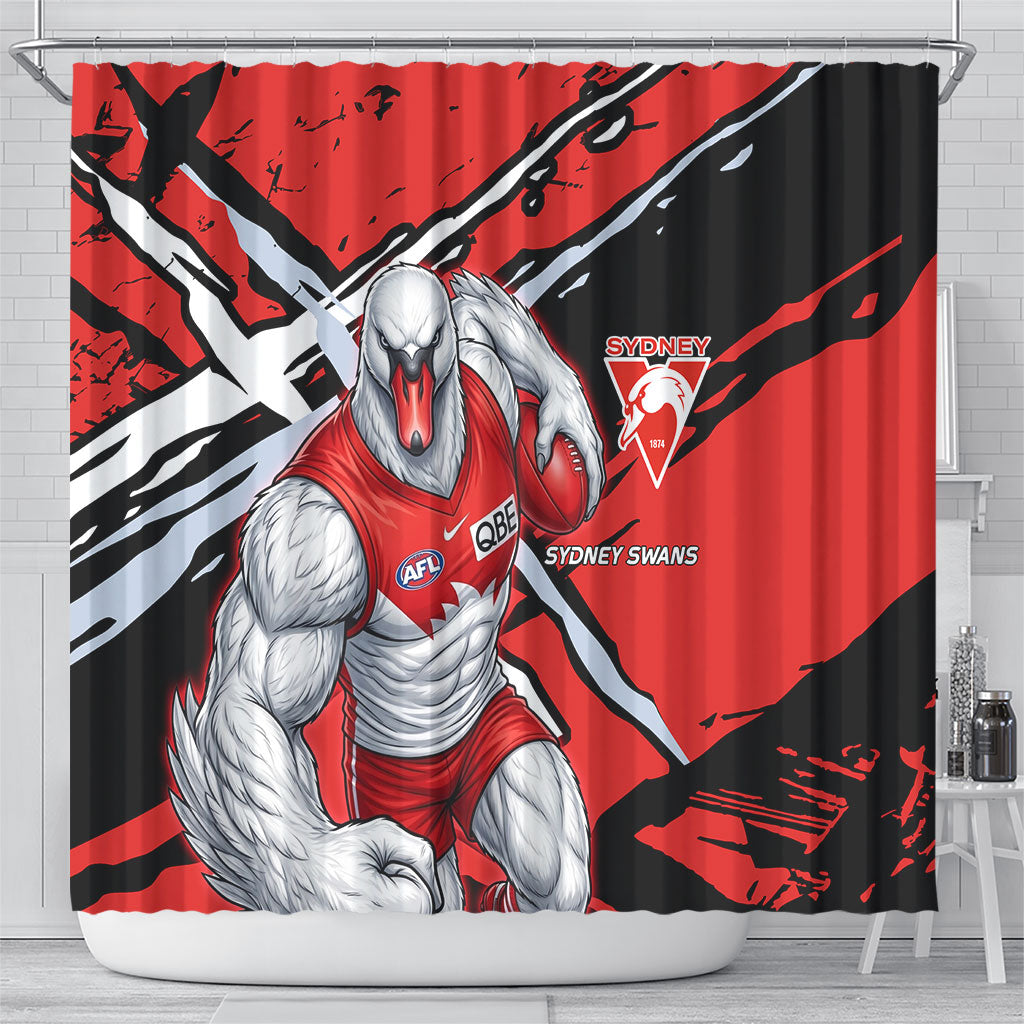 Sydney Swans Football Club Shower Curtain Swans Muscular Mascot Graphic - Abstract Paint Splatter Art