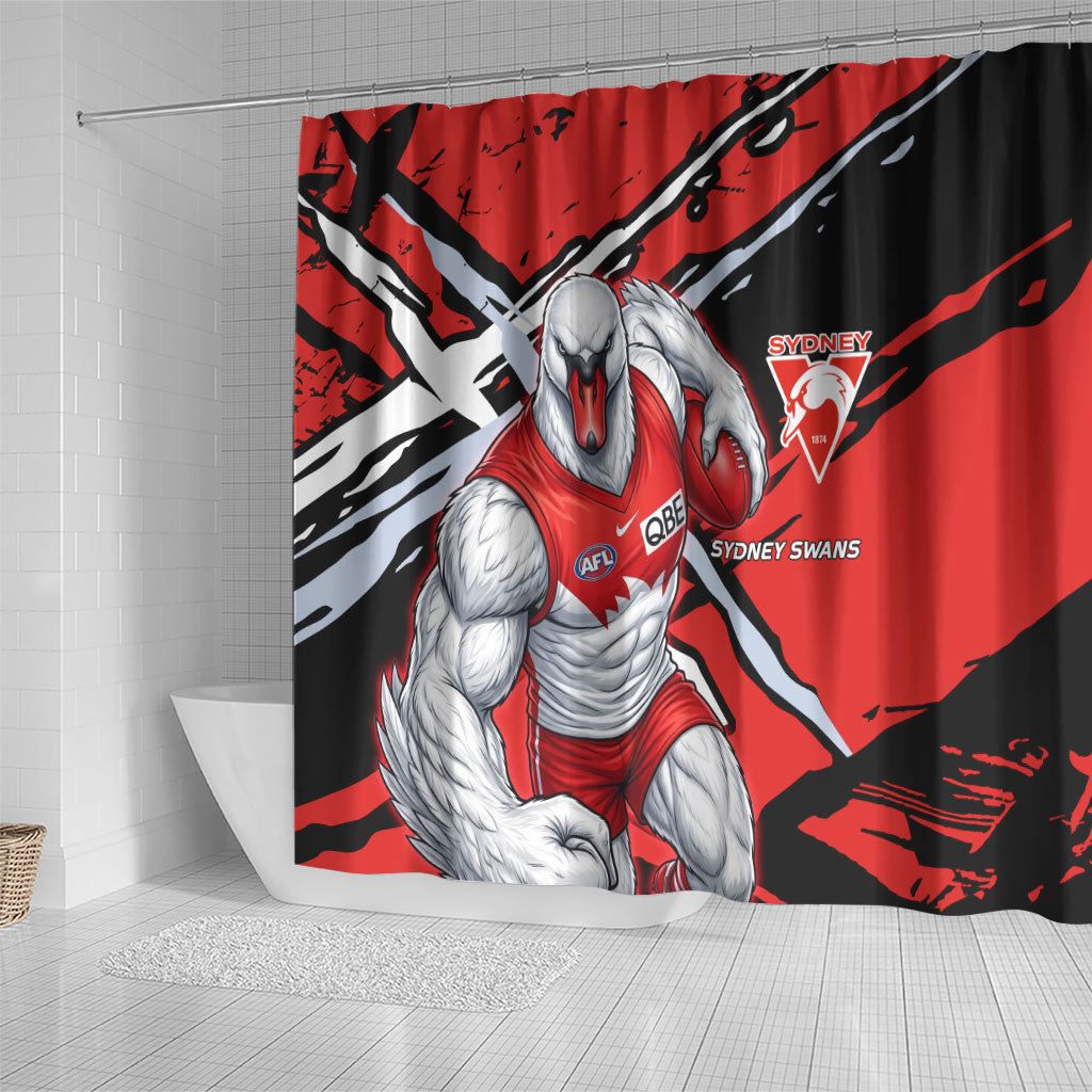 Sydney Swans Football Club Shower Curtain Swans Muscular Mascot Graphic - Abstract Paint Splatter Art