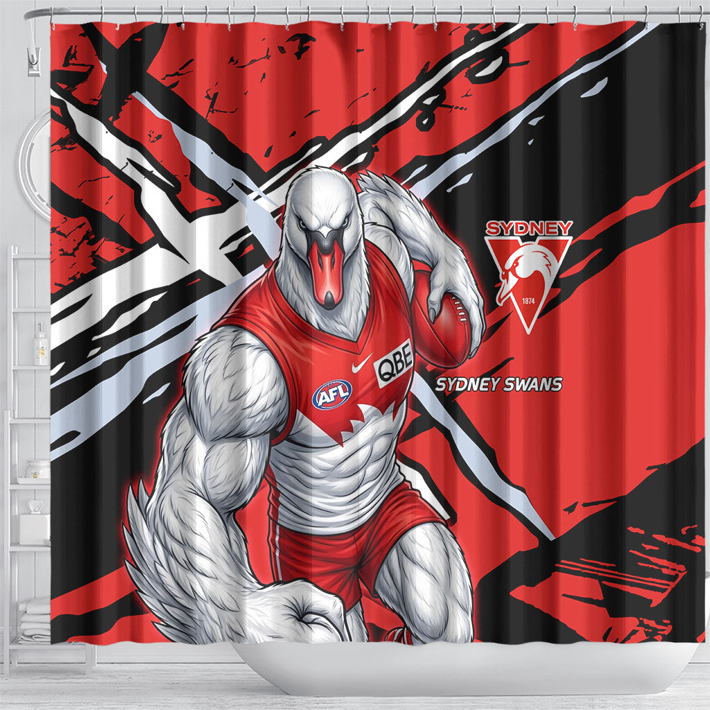 Sydney Swans Football Club Shower Curtain Swans Muscular Mascot Graphic - Abstract Paint Splatter Art