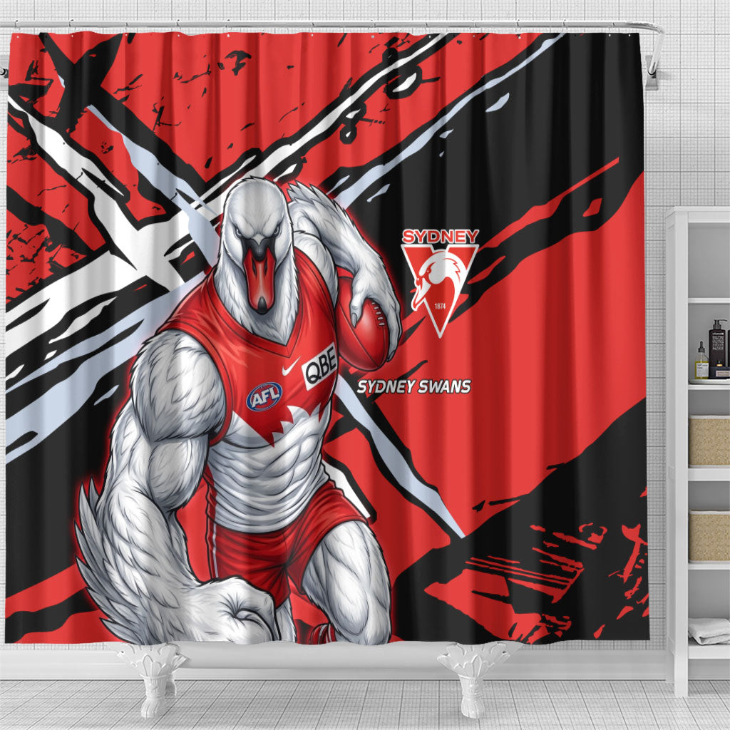 Sydney Swans Football Club Shower Curtain Swans Muscular Mascot Graphic - Abstract Paint Splatter Art