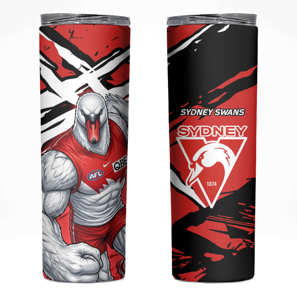 Sydney Swans Football Club Skinny Tumbler Swans Muscular Mascot Graphic - Abstract Paint Splatter Art