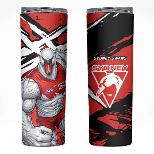 Sydney Swans Football Club Skinny Tumbler Swans Muscular Mascot Graphic - Abstract Paint Splatter Art