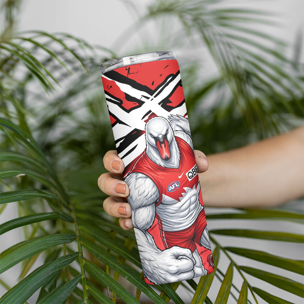 Sydney Swans Football Club Skinny Tumbler Swans Muscular Mascot Graphic - Abstract Paint Splatter Art
