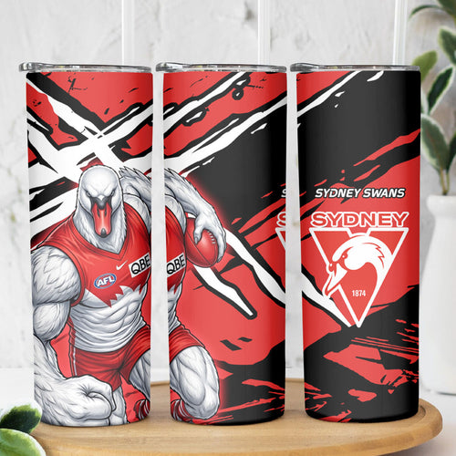 Sydney Swans Football Club Skinny Tumbler Swans Muscular Mascot Graphic - Abstract Paint Splatter Art
