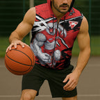 Sydney Swans Football Club Sleeveless Zip Hoodie Swans Muscular Mascot Graphic - Abstract Paint Splatter Art