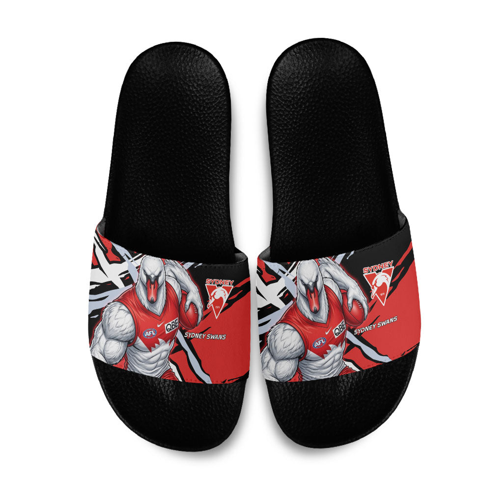 Sydney Swans Football Club Slide Sandals Swans Muscular Mascot Graphic - Abstract Paint Splatter Art