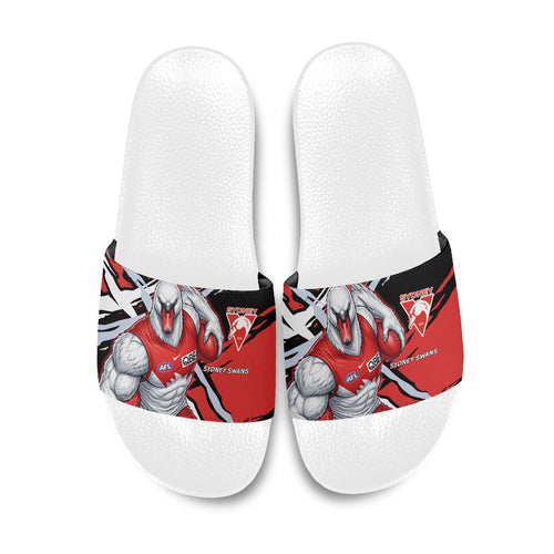 Sydney Swans Football Club Slide Sandals Swans Muscular Mascot Graphic - Abstract Paint Splatter Art