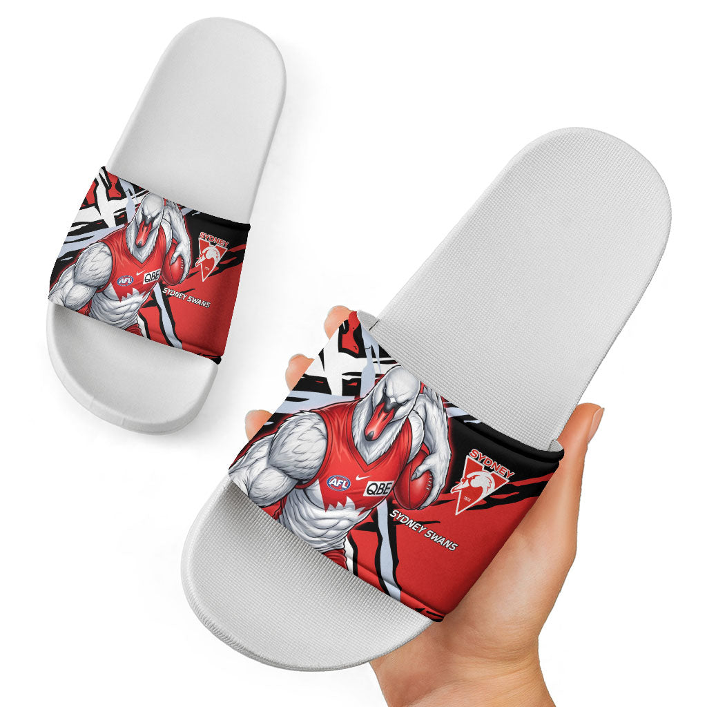 Sydney Swans Football Club Slide Sandals Swans Muscular Mascot Graphic - Abstract Paint Splatter Art