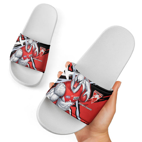 Sydney Swans Football Club Slide Sandals Swans Muscular Mascot Graphic - Abstract Paint Splatter Art