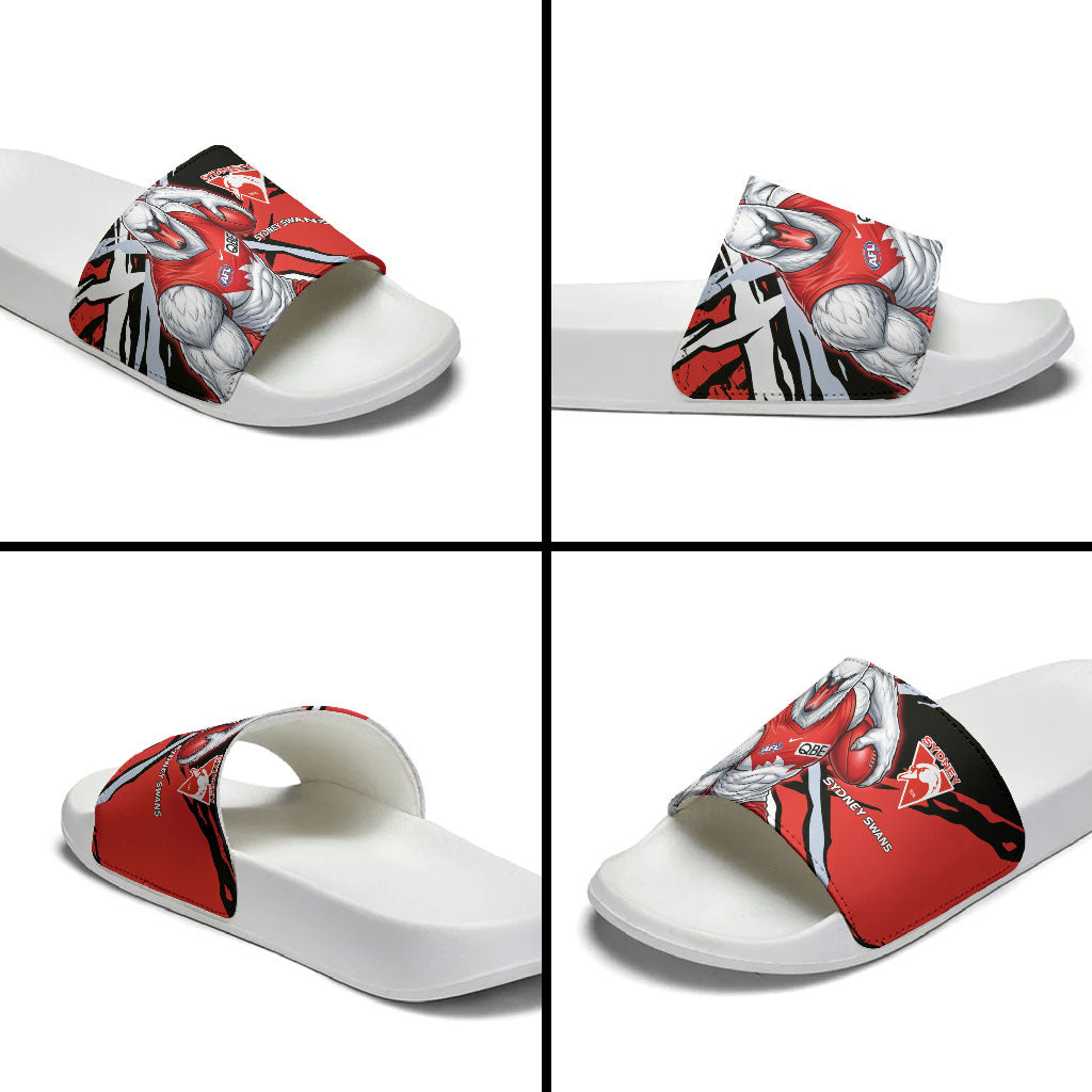 Sydney Swans Football Club Slide Sandals Swans Muscular Mascot Graphic - Abstract Paint Splatter Art