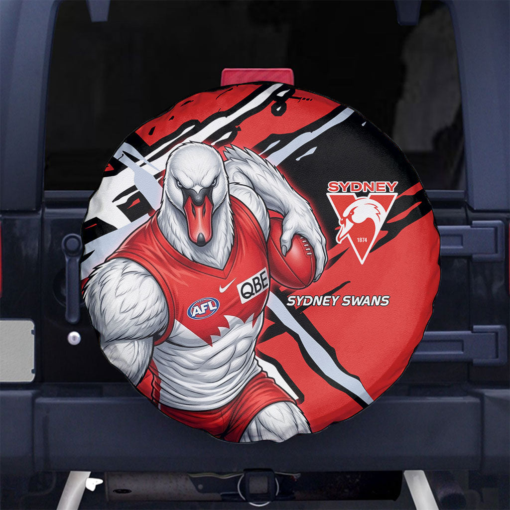 Sydney Swans Football Club Spare Tire Cover Swans Muscular Mascot Graphic - Abstract Paint Splatter Art